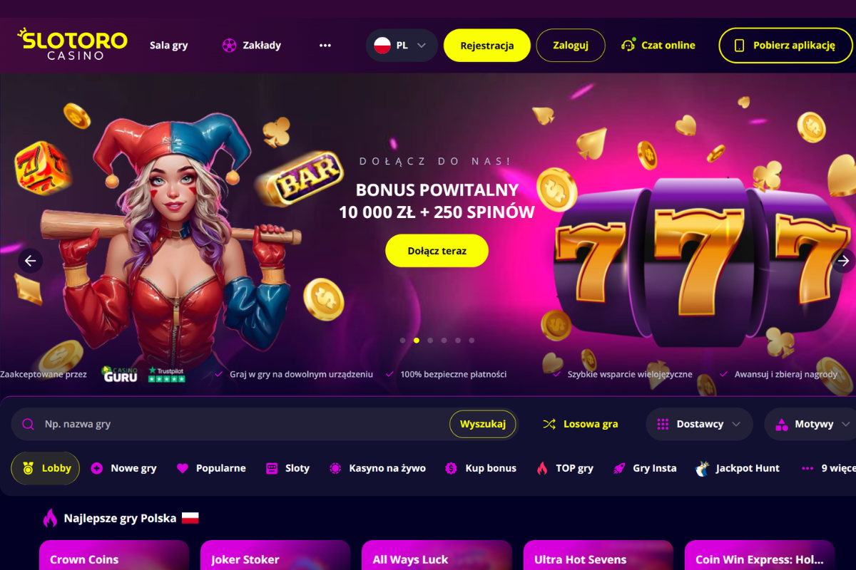 Strona internetowa Slotoro Casino